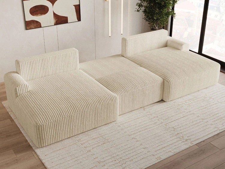 Wohnlandschaft mit Schlaffunktion und Bettkasten Serene Beige