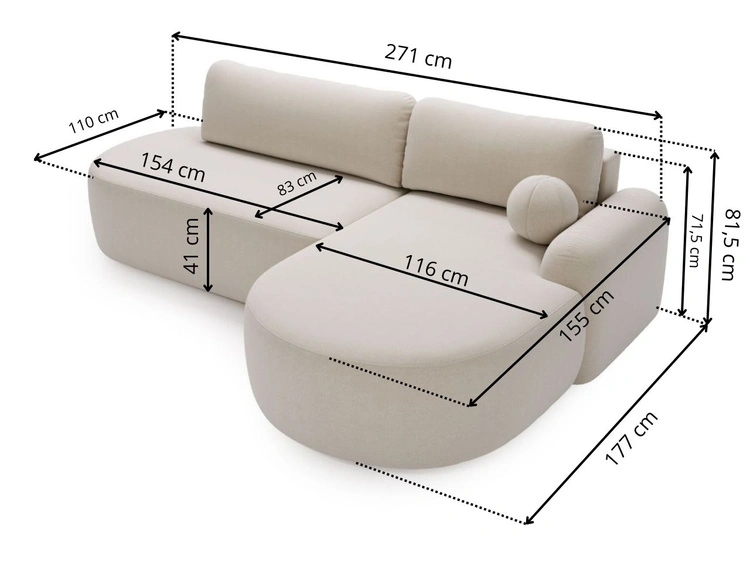Ecksofa L-Form Rechts mit Schlaffunktion und Bettkasten Aurio O Braun