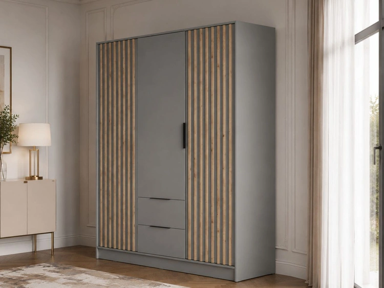 Kleiderschrank 155 cm Macron Grau, Artisan Eiche