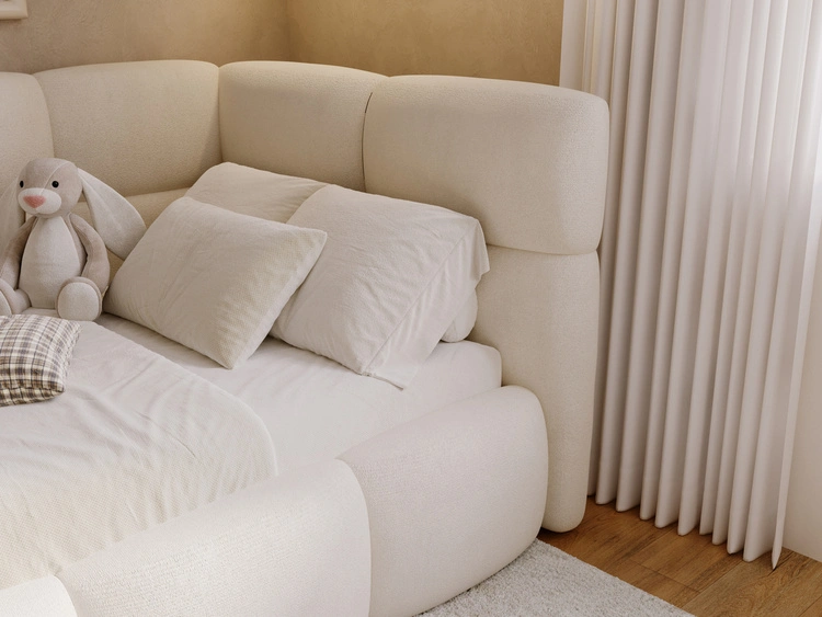 Gepolstertes Jugend-Einzelbett mit Bettkasten und Lattenrost 90x200 Modo One Links Beige