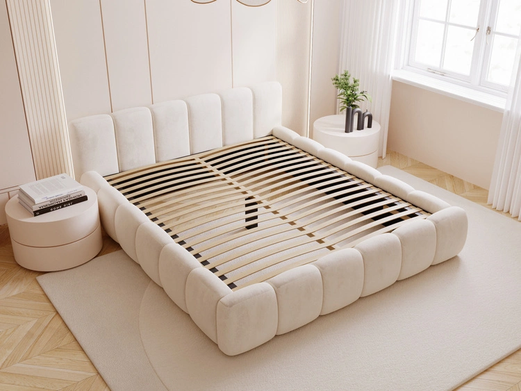 Polsterbett ohne Bettkasten mit Lattenrost 140x200 Cloud Low aus Samtstoff Beige