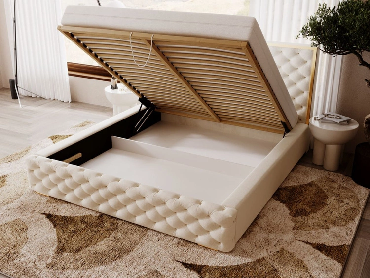 Polsterbett mit Bettkasten und Lattenrost 200x200 Wave Beige