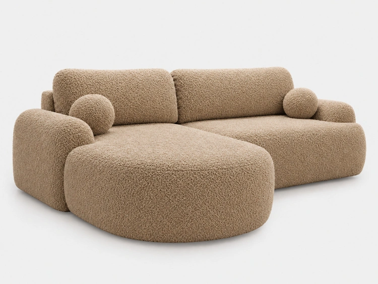 Ecksofa L-Form Links mit Schlaffunktion und Bettkasten Aurio HellBraun