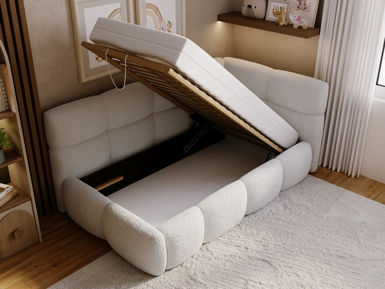 Gepolstertes Jugend-Einzelbett mit Bettkasten und Lattenrost 90x200 Modo One Links Grau
