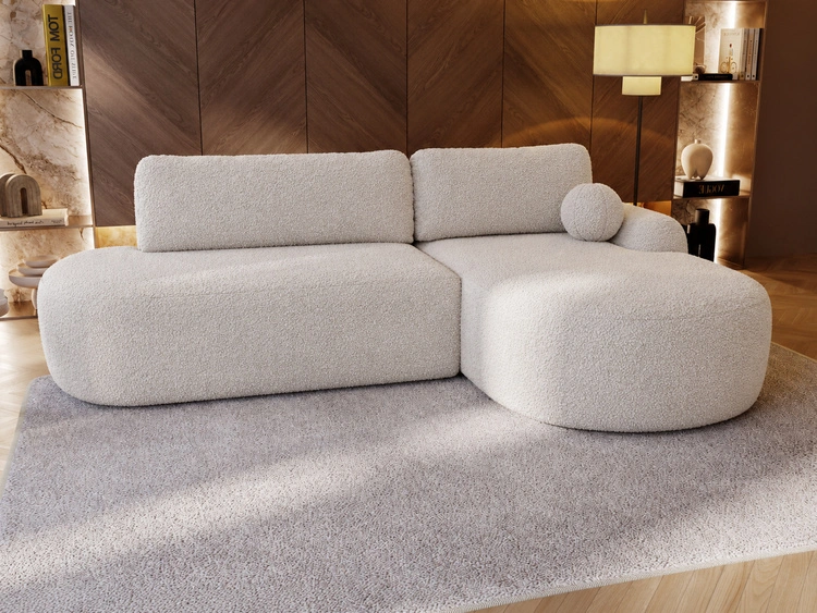 Ecksofa L-Form Rechts mit Schlaffunktion und Bettkasten Aurio O Creme