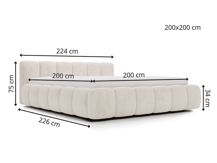 Polsterbett ohne Bettkasten mit Lattenrost 200x200 Cloud Low aus Samtstoff Braun