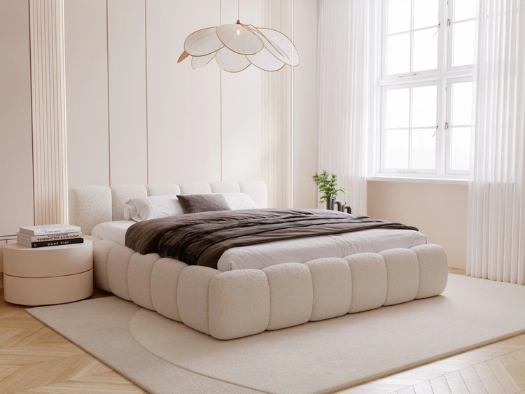 Polsterbett ohne Bettkasten mit Lattenrost 160x200 Cloud Low aus Bouclé-Stoff Beige