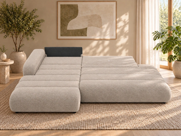 Ecksofa L-Form mit Schlaffunktion und Bettkasten Lisso Links Cremefarben