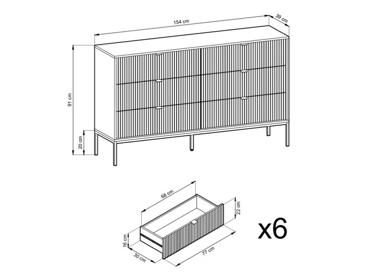 Kommode mit 6 Schubladen Amber Schwarz