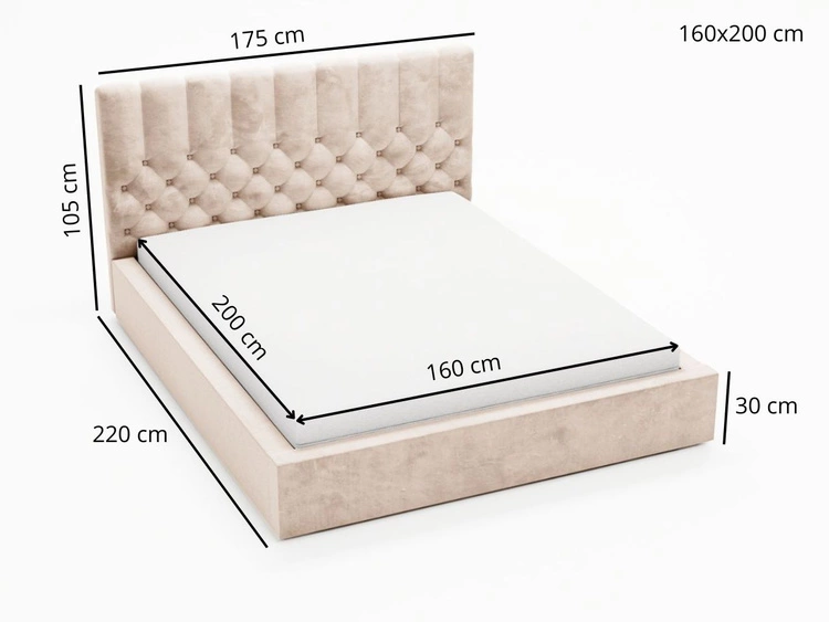 Polsterbett mit Bettkasten und Lattenrost 160x200 Roma Beige