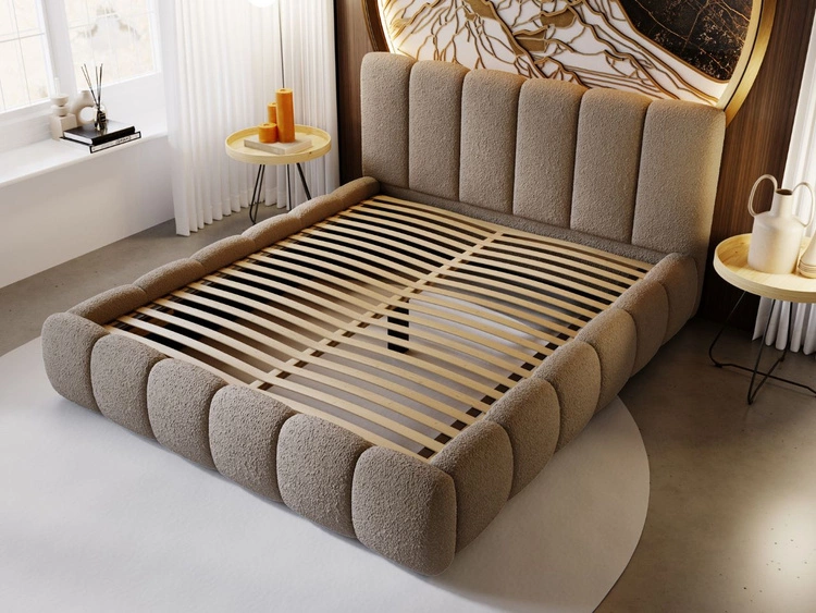 Polsterbett ohne Bettkasten mit Lattenrost 180x200 Cloud aus Bouclé-Stoff Braun