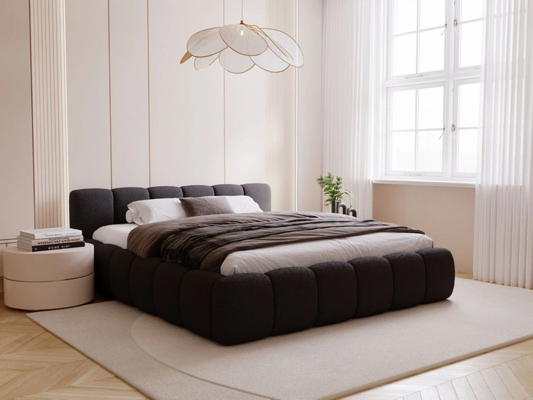 Polsterbett ohne Bettkasten mit Lattenrost 160x200 Cloud Low aus Bouclé-Stoff Schwarz