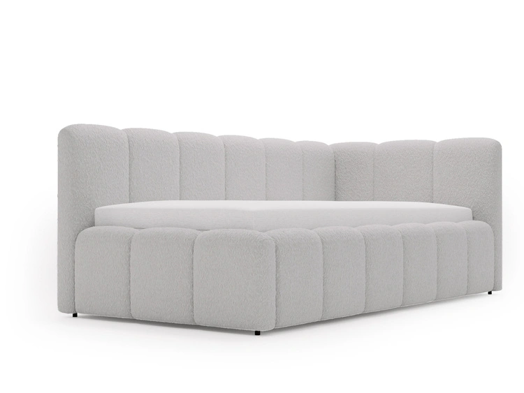 Jugendbett Einzelbett mit Bettkasten und Lattenrost 90x200 Cloud One Grau Bouclé-Stoff