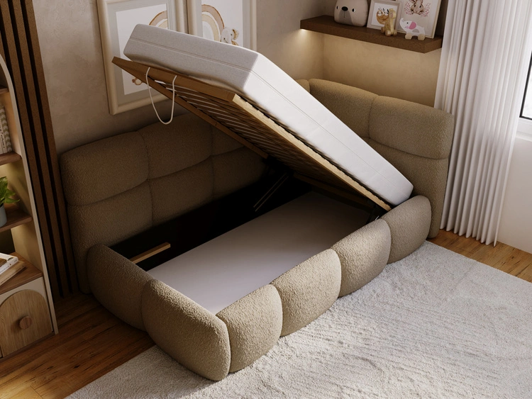 Gepolstertes Jugend-Einzelbett mit Bettkasten und Lattenrost 90x200 Modo One Links Braun