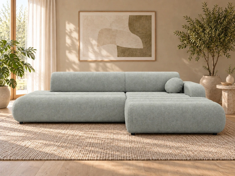 Ecksofa L-Form mit Schlaffunktion und Bettkasten Lisso Rechts Hellgrün