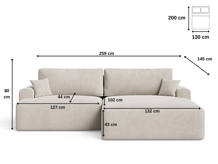 Ecksofa L-Form mit Schlaffunktion und Bettkasten Serene Rechts Dunkelgrau