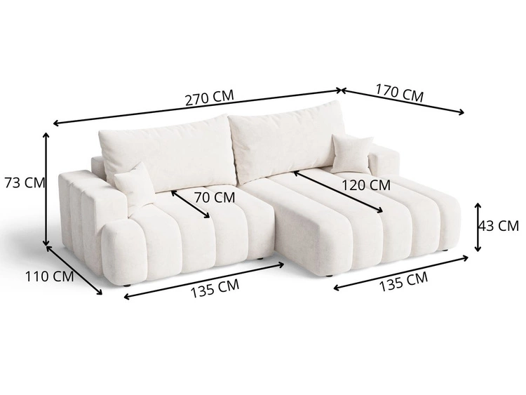 Ecksofa L-Form Rechts mit Schlaffunktion und Bettkasten Caleo Grau