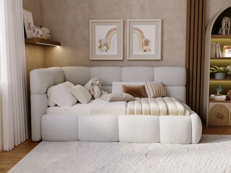 Gepolstertes Jugend-Einzelbett mit Bettkasten und Lattenrost 90x200 Modo One Rechts Grau