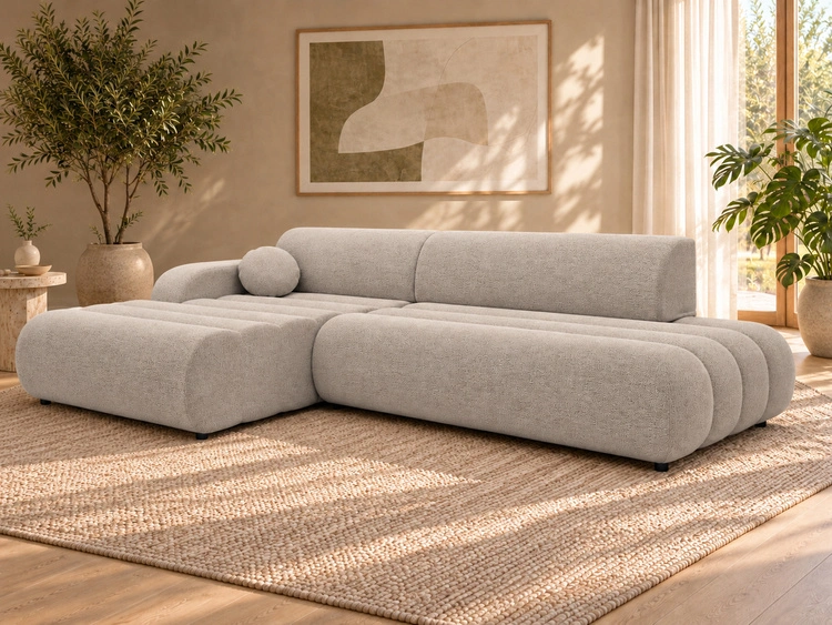 Ecksofa L-Form mit Schlaffunktion und Bettkasten Lisso Links Cremefarben