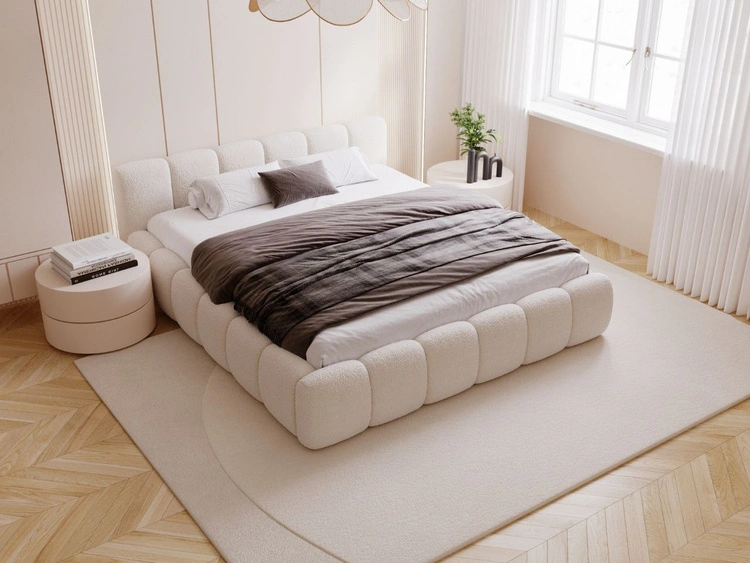 Polsterbett ohne Bettkasten mit Lattenrost 200x200 Cloud Low aus Bouclé-Stoff Beige