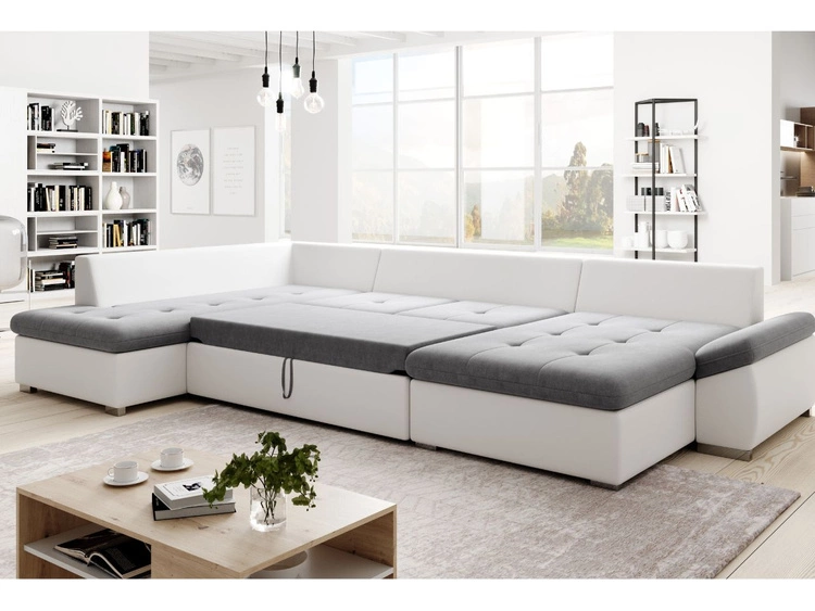 Wohnlandschaft mit Schlaffunktion Links Moni U Braun, Weiß