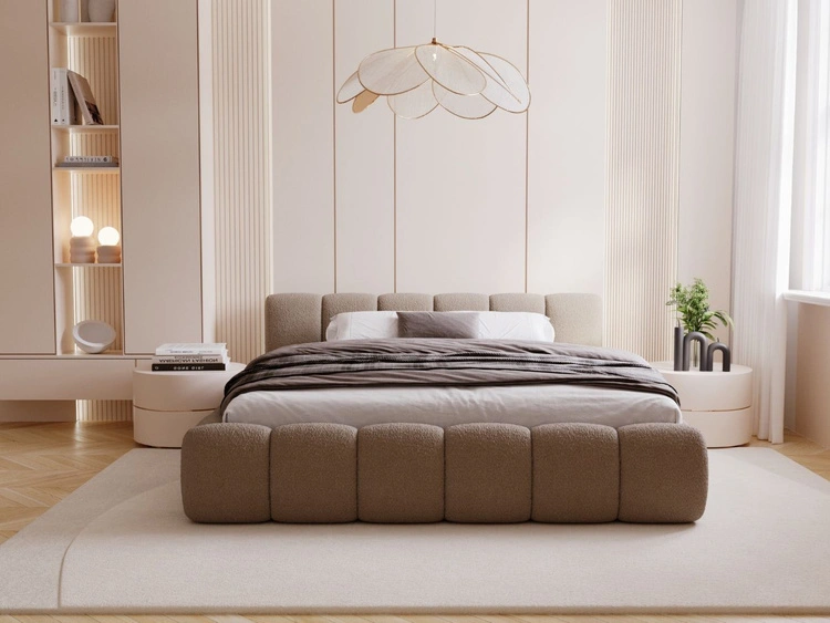 Polsterbett ohne Bettkasten mit Lattenrost 160x200 Cloud Low aus Bouclé-Stoff Braun