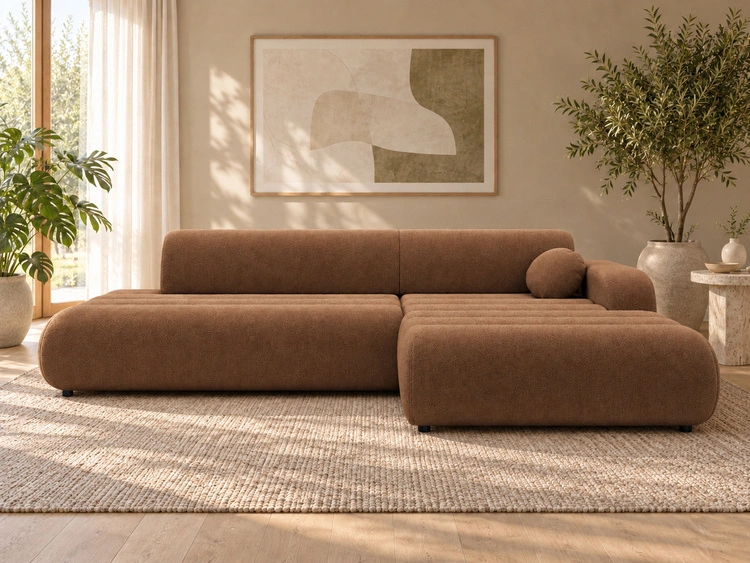 Ecksofa L-Form mit Schlaffunktion und Bettkasten Lisso Rechts Terrakotta
