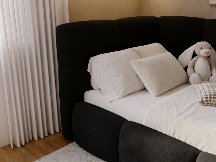 Gepolstertes Jugend-Einzelbett mit Bettkasten und Bettrost aus Holz 90x200 Modo One Rechts Schwarz
