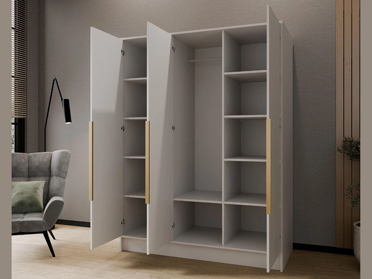 Kleiderschrank 150 cm Perugia Weiß mit goldenen Griffen