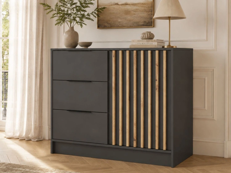Kommode mit Türe und Schubladen 105 cm Macron Graphit Artisan Eiche