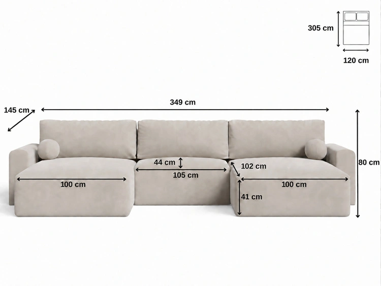 Wohnlandschaft mit Schlaffunktion und Bettkasten Aurora Hellbeige