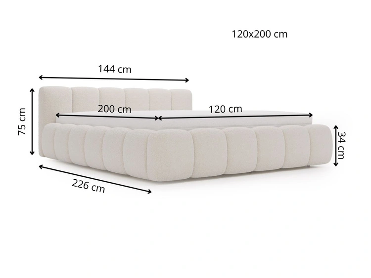 Polsterbett ohne Bettkasten mit Lattenrost 120x200 Cloud Low aus Bouclé-Stoff Grau