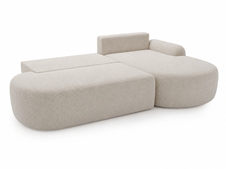 Ecksofa L-Form Rechts mit Schlaffunktion und Bettkasten Aurio O Creme