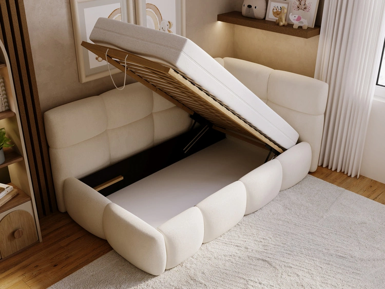 Gepolstertes Jugend-Einzelbett mit Bettkasten und Lattenrost 90x200 Modo One Links Beige