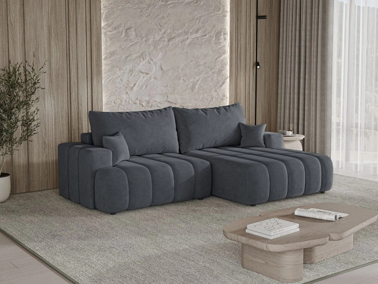Ecksofa L-Form Rechts mit Schlaffunktion und Bettkasten Caleo Grau