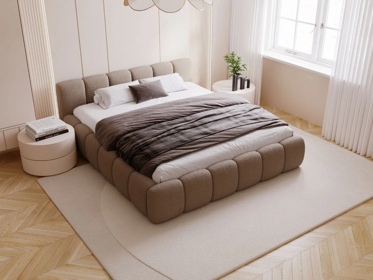 Polsterbett ohne Bettkasten mit Lattenrost 140x200 Cloud Low aus Bouclé-Stoff Braun