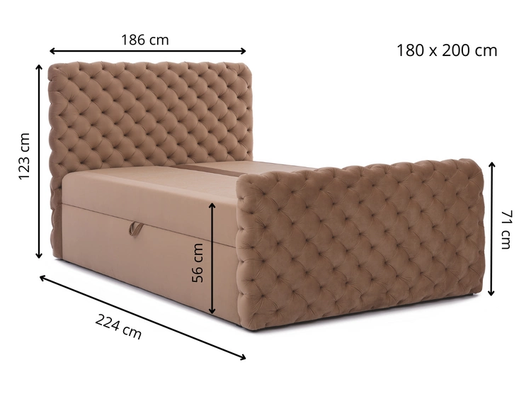 Boxspringbett mit Bettkasten 180x200 Cleo Lux Beige