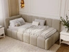 Jugendbett Einzelbett mit Bettkasten und Lattenrost 90x200 Cloud One Dunkelbeige Bouclé-Stoff 