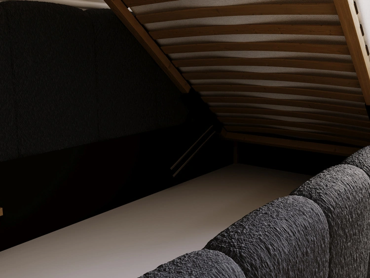 Jugendbett Einzelbett mit Bettkasten und Lattenrost 90x200 Cloud One Schwarz Bouclé-Stoff