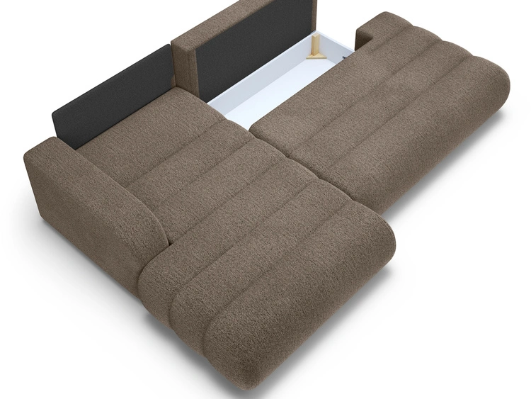 Ecksofa L-Form mit Schlaffunktion und Bettkasten Lisso Links Braun