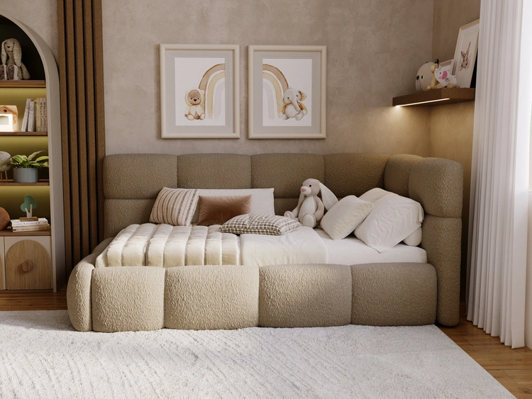 Gepolstertes Jugend-Einzelbett mit Bettkasten und Lattenrost 90x200 Modo One Links Braun