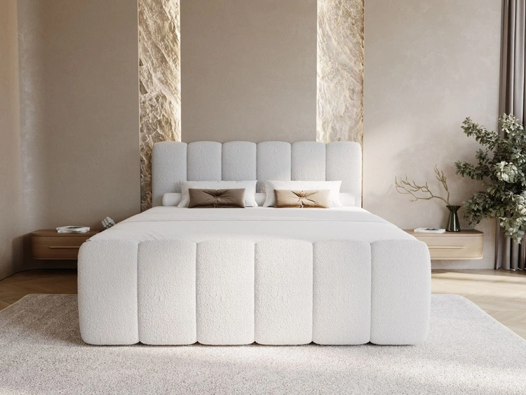 Boxspringbett mit Bettkasten 160x200 Bouclé-Stoff Cloud Grau