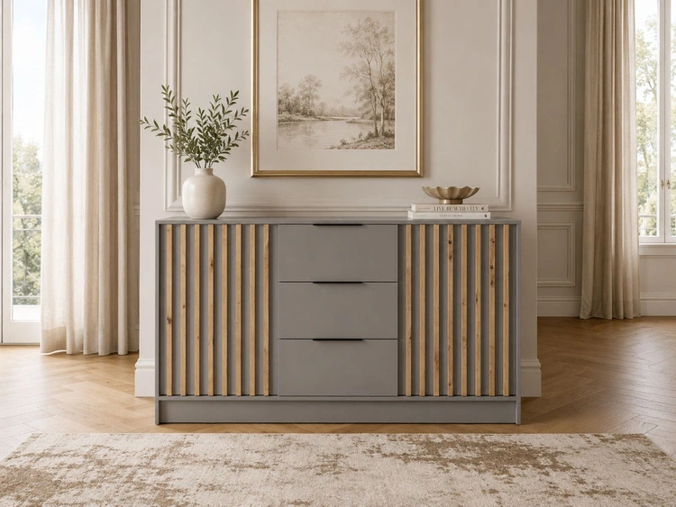 Kommode mit Türen und Schubladen 155 cm Macron Grau Artisan Eiche
