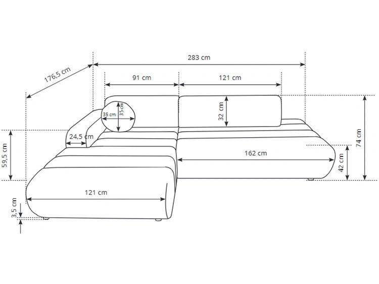 Ecksofa L-Form mit Schlaffunktion und Bettkasten Lisso Links Cremefarben