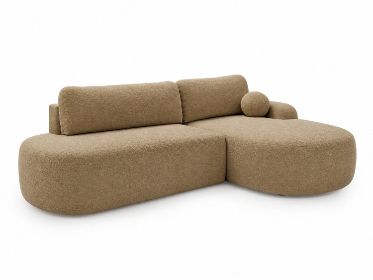 Ecksofa L-Form Rechts mit Schlaffunktion und Bettkasten Aurio O Hellbraun