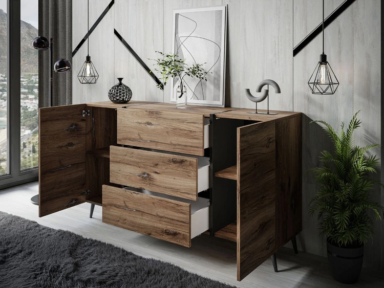 Wohnzimmer-Set im Loft-Stil auf Beinen Lunelie Eiche Flagstaff
