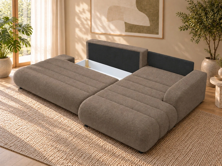 Ecksofa L-Form mit Schlaffunktion und Bettkasten Lisso Rechts Braun