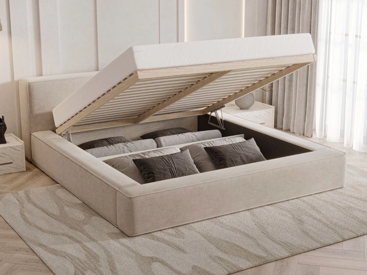 Polsterbett mit Bettkasten und Lattenrost 180x200 Mali Beige