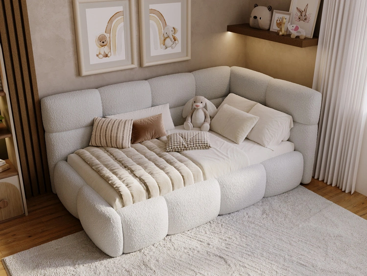 Gepolstertes Jugend-Einzelbett mit Bettkasten und Lattenrost 90x200 Modo One Links Grau